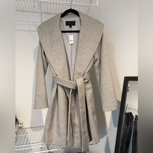 NWT Ann Taylor Light Gray Wool Shawl Collar Wrap Coat